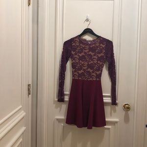 Dark Purple Lace Formal Open Back Dress